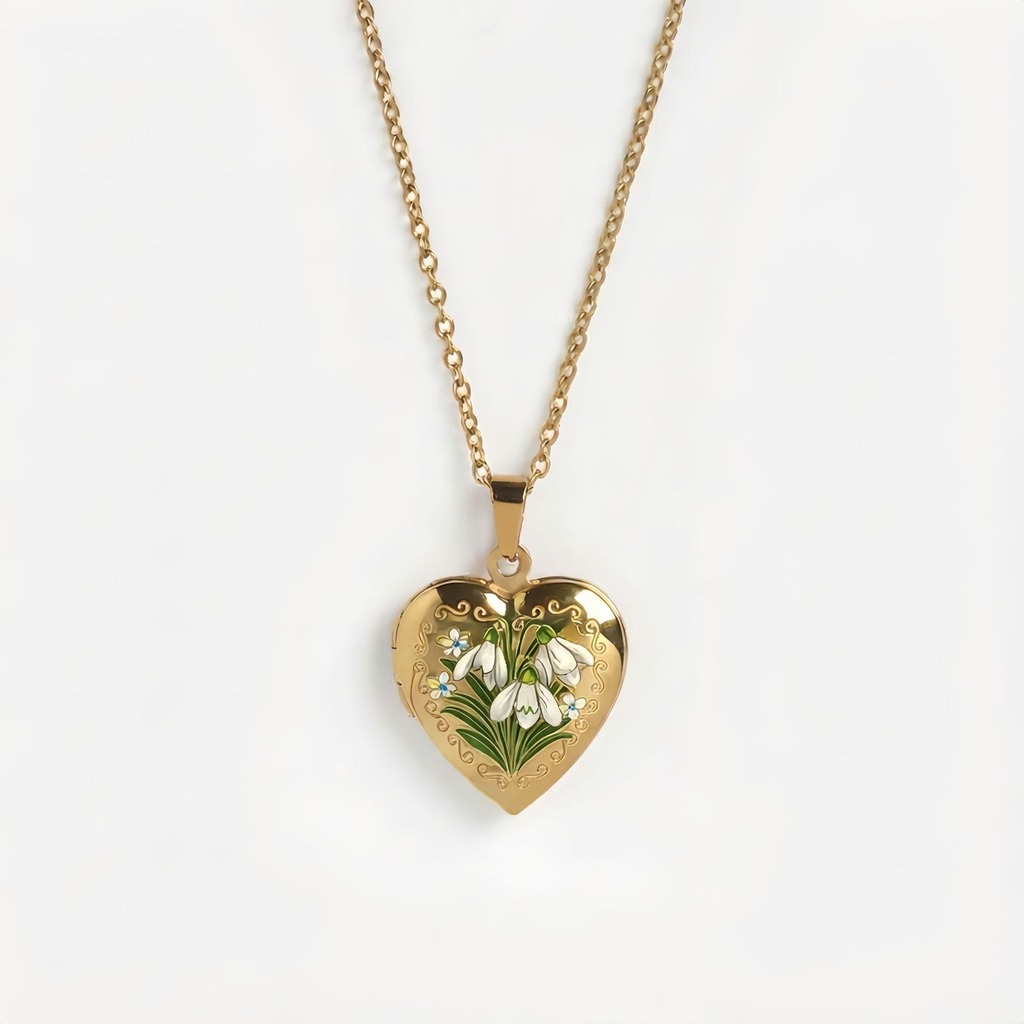 Birth Flower Necklace - Collana con Ciondolo a Cuore, Delicata