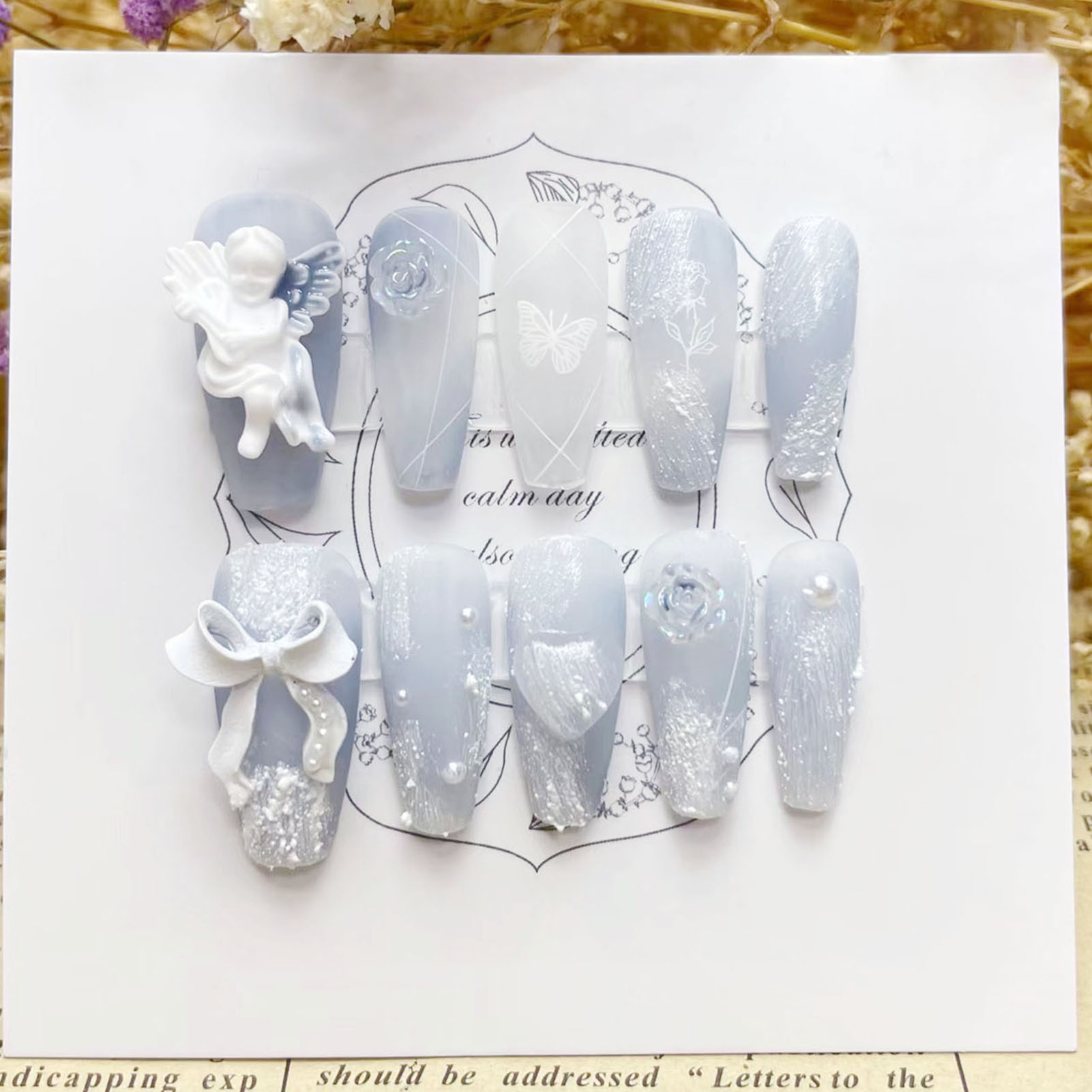 3D gesso angelo unghie finte l - Pressed Flower Art recensione e prezzo
